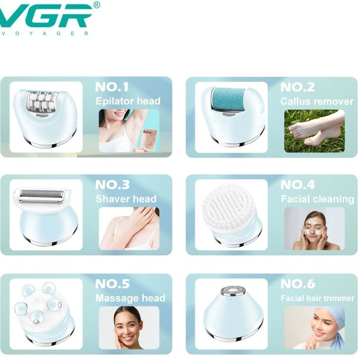 اپیلاتور ۶ کاره وی جی آر مدل V-733 ضد آب